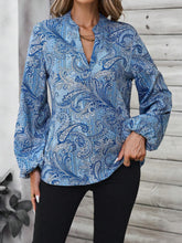 EMERY ROSE Women's Vacation Plant Print Plunging V-Neck Lantern Sleeve Loose Blouse